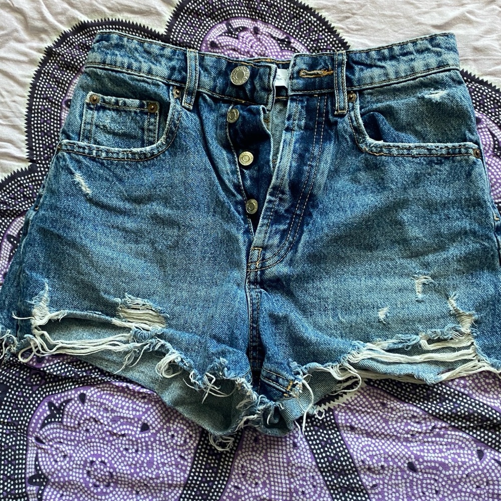 Zara Blue Distressed Jean Shorts